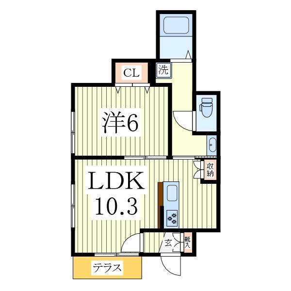 BLUE OAK(1LDK/1階)の間取り写真