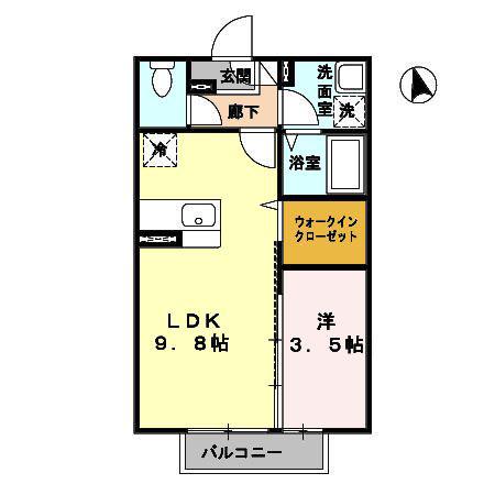 サニーコート尾倉(1LDK/2階)の間取り写真