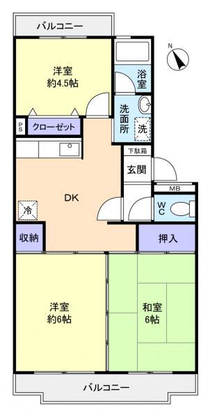 サンドリーヌ(3DK/1階)の間取り写真