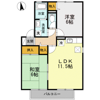 ビューラーやすらぎ C棟(2LDK/1階)の間取り写真