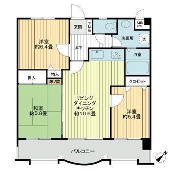 ライオンズマンション新大江第2(3LDK/2階)の間取り写真