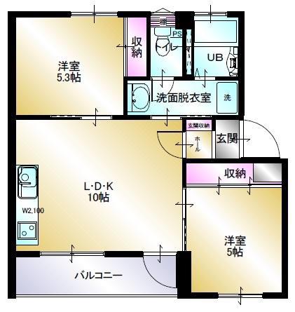 多賀台ヒルズマンションC(2LDK/4階)の間取り写真