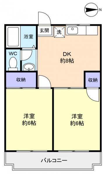 グリーンハイツB(2DK/2階)の間取り写真