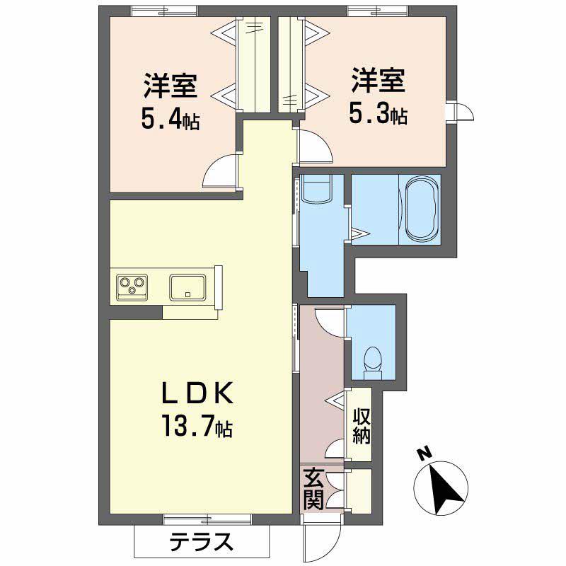 サン・シャイン東川口 B棟(2LDK/1階)の間取り写真