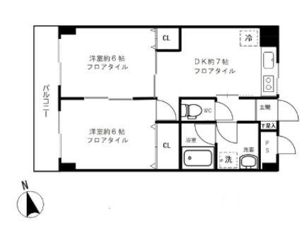 湯島台レジデンス(2DK/3階)の間取り写真