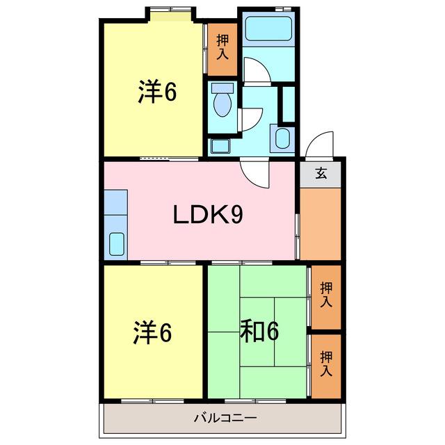 的場丘ハイツ(3LDK/2階)の間取り写真