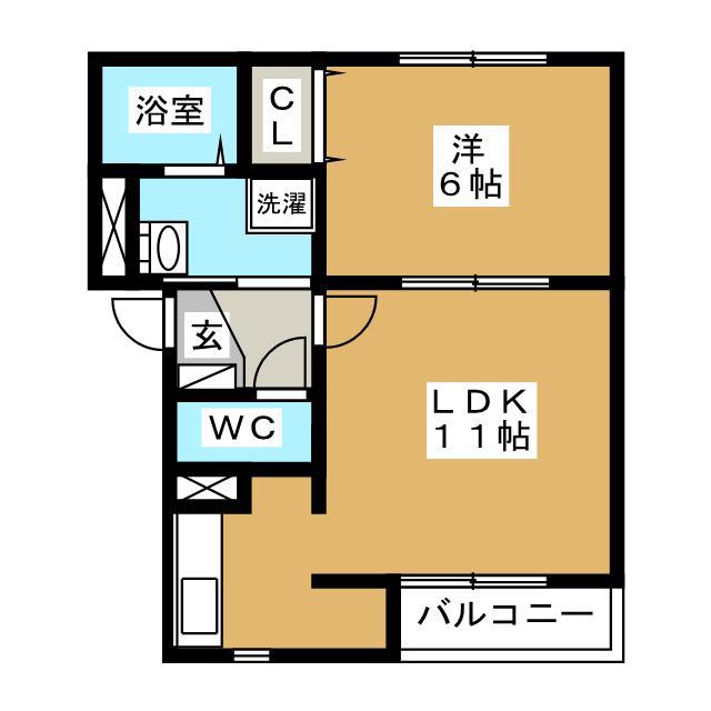 ロイウッド陽翔(1LDK/1階)の間取り写真