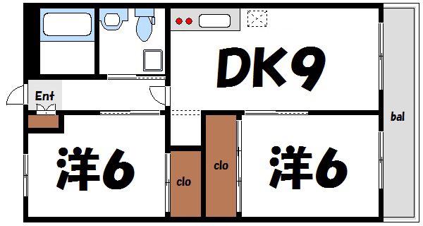 セントラルハイツいちのえ(2LDK/3階)の間取り写真