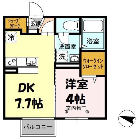 セジュールウィット大池Ⅱ(1DK/2階)の間取り写真
