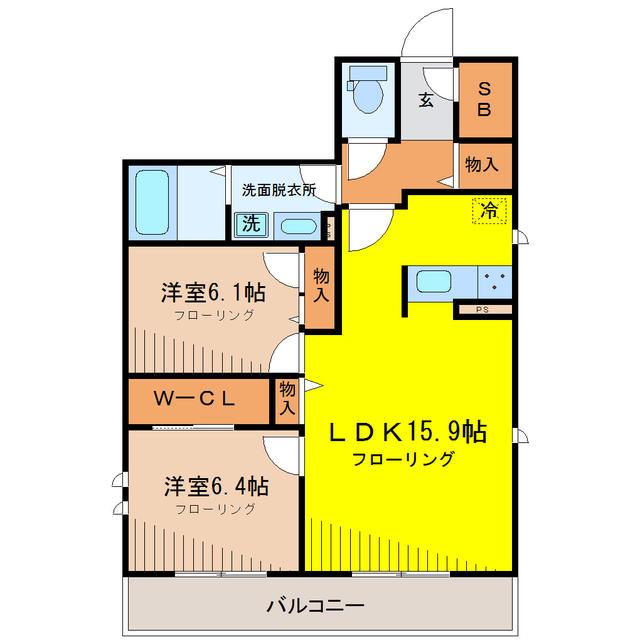 フェリシード(2LDK/3階)の間取り写真