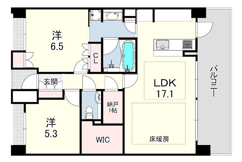ザ・パークハウス神戸トアロード(2LDK/12階)の間取り写真