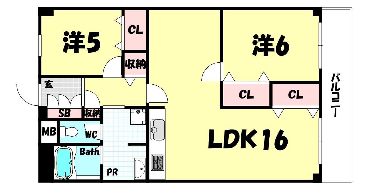 ハイムアジサイ(2LDK/2階)の間取り写真