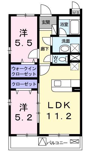 あざみ野グランカーサ II番館(2LDK/1階)の間取り写真