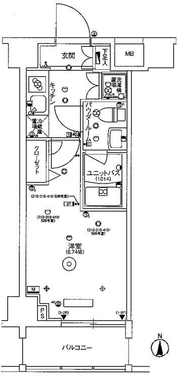 スカイコート品川パークサイドII(1K/2階)の間取り写真