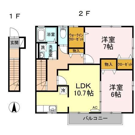 ローズコートT B棟(2LDK/2階)の間取り写真