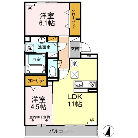 D-ROOM GLANZ(2LDK/1階)の間取り写真