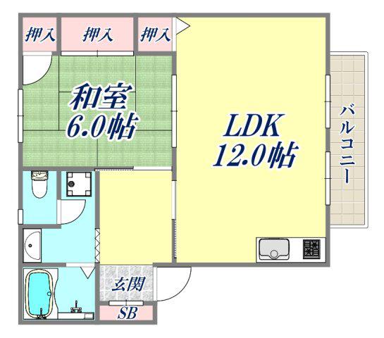 ブランナール武庫1(1LDK/2階)の間取り写真