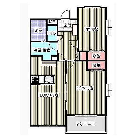 レアールセレッソB棟(2LDK/1階)の間取り写真