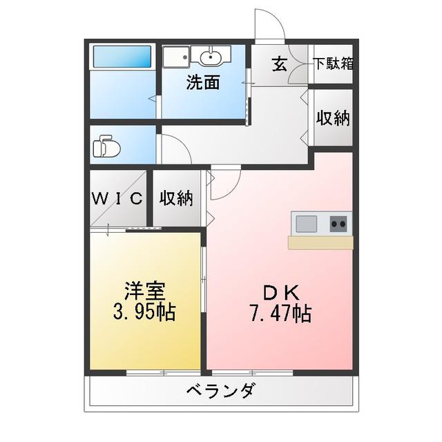 グリーンフォレスト那加門前(1DK/2階)の間取り写真