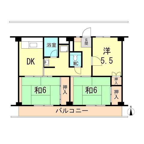 ビレッジハウス奥北野2号棟(3DK/3階)の間取り写真