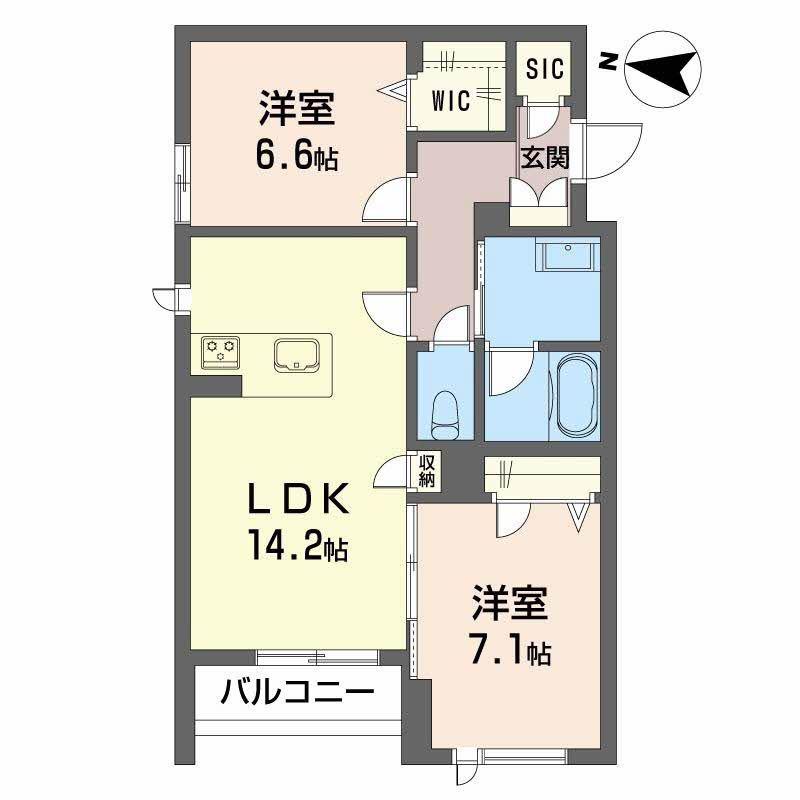 モンジュ広沢(2LDK/1階)の間取り写真