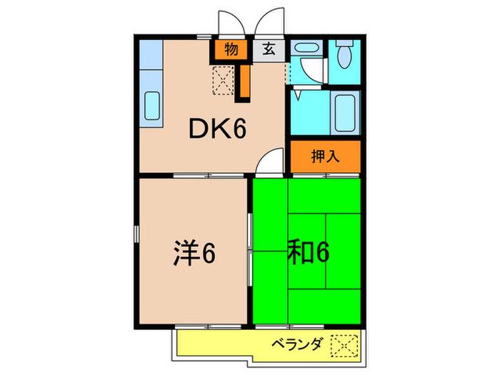 オークハウス中川(2DK/1階)の間取り写真