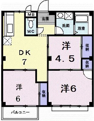パークハイツ小原田(3DK/1階)の間取り写真