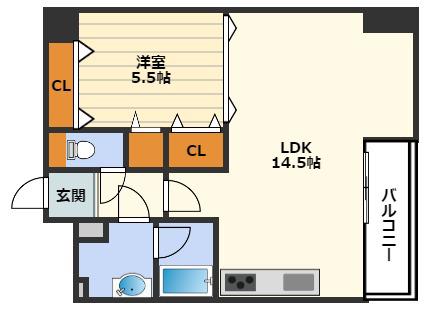 K-CRAFT UMEDA108(1LDK/8階)の間取り写真