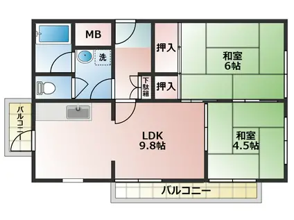 ヴィラ新多聞(2LDK/2階)の間取り写真