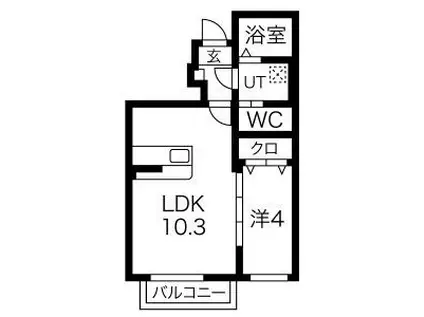 RYUSEIIIIB棟(1LDK/1階)の間取り写真
