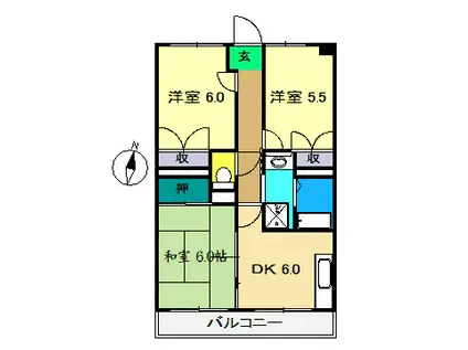 リヤンフォート 横浜(3DK/4階)の間取り写真