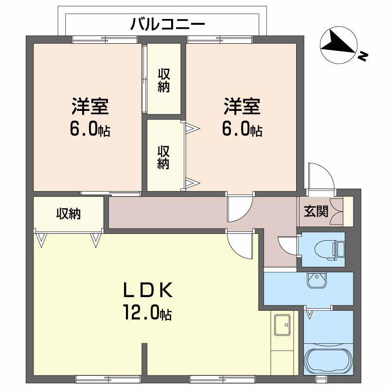サンガーデンひあさ A棟(2LDK/2階)の間取り写真