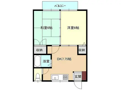 ドミトリーTAMTAM(2DK/2階)の間取り写真