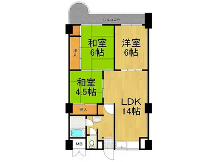 東朋第一マンション(3LDK/3階)の間取り写真