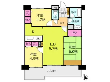 シャトー岡崎II番館(3LDK/7階)の間取り写真