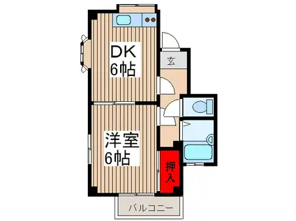 ＪＲ埼京線 南与野駅 徒歩6分 3階建 築33年(1DK/3階)の間取り写真