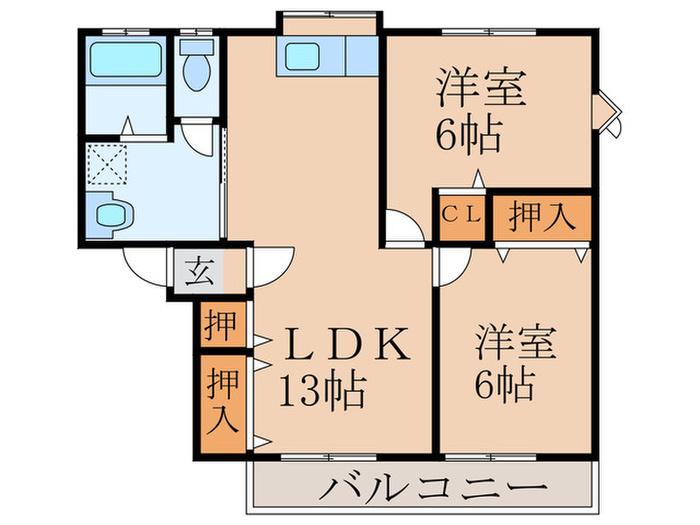 プライムメゾン稲童(2LDK/2階)の間取り写真