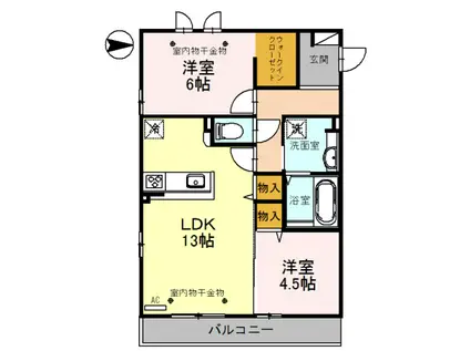 石川県金沢市 3階建 築4年(2LDK/2階)の間取り写真