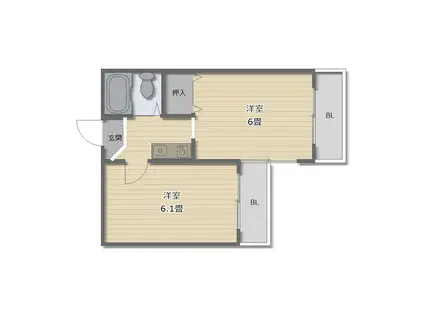 ノーブルハイツ山之内(2K/1階)の間取り写真