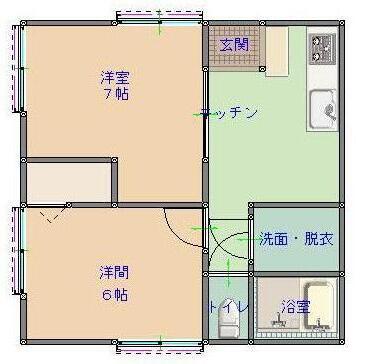 百合ヶ丘ヴァレー(2K/2階)の間取り写真