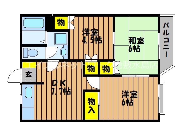 ひらきガーデンハイツII(3DK/2階)の間取り写真