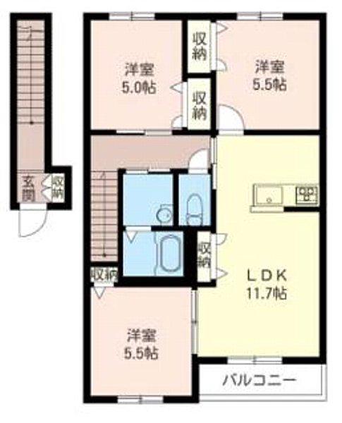 フォレスト三室(3LDK/2階)の間取り写真