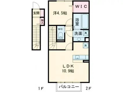 ベルヴィル(1LDK/2階)の間取り写真