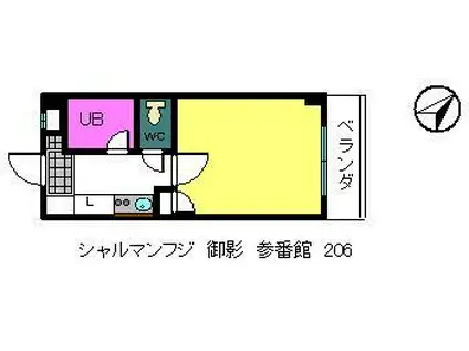 シャルマンフジ御影参番館(1K/2階)の間取り写真