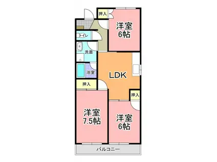 リバティコーポ赤塚 B棟(3LDK/2階)の間取り写真