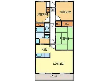 グランドハイツ宮本町(3LDK/7階)の間取り写真
