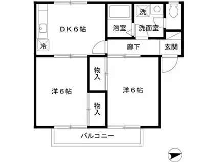 ハイツカスターニエ(2DK/2階)の間取り写真