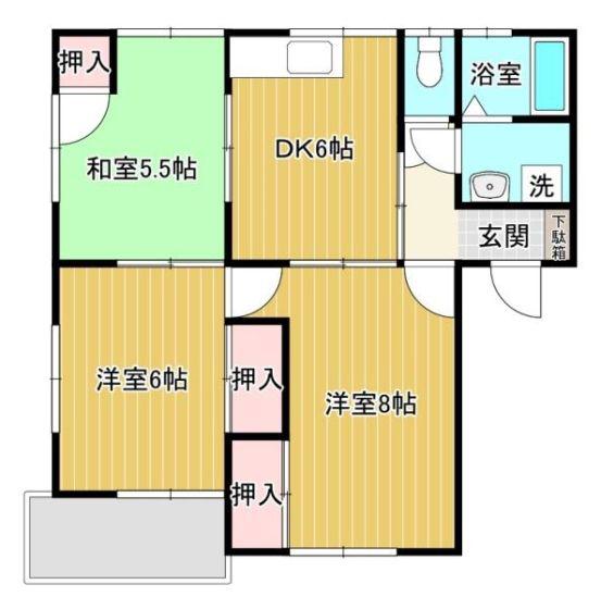 瀬戸海ブルーハイツ(3DK/2階)の間取り写真