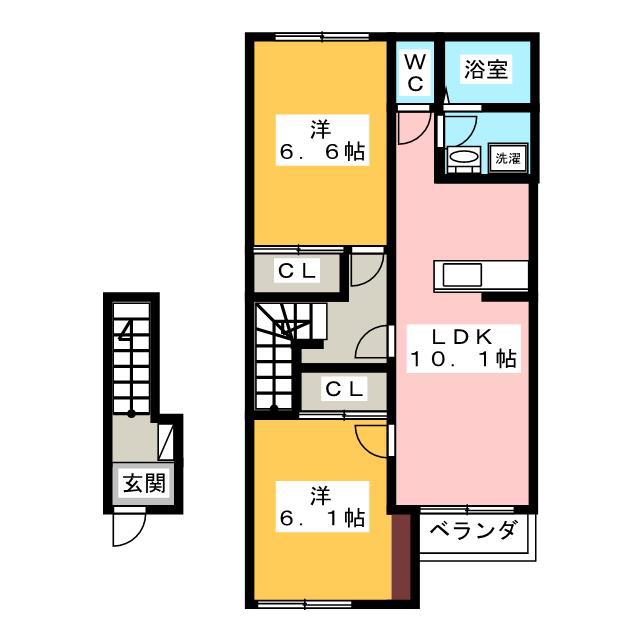 ハイムツースリー(2LDK/2階)の間取り写真