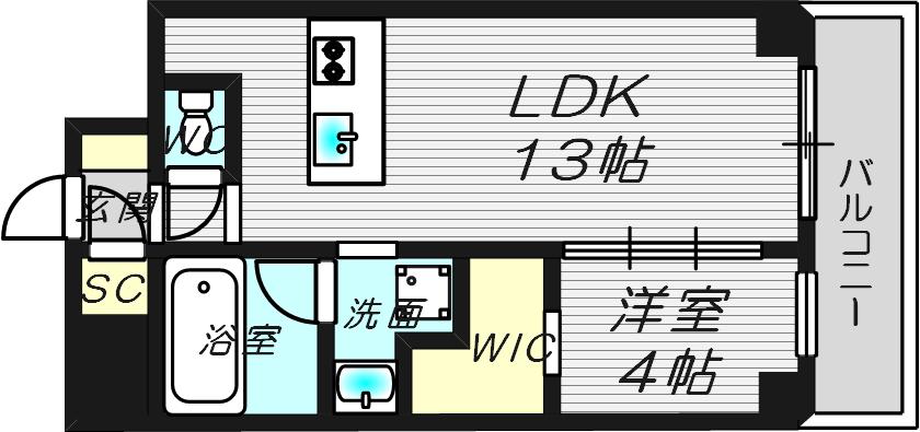 LEGALAND難波南(1LDK/3階)の間取り写真